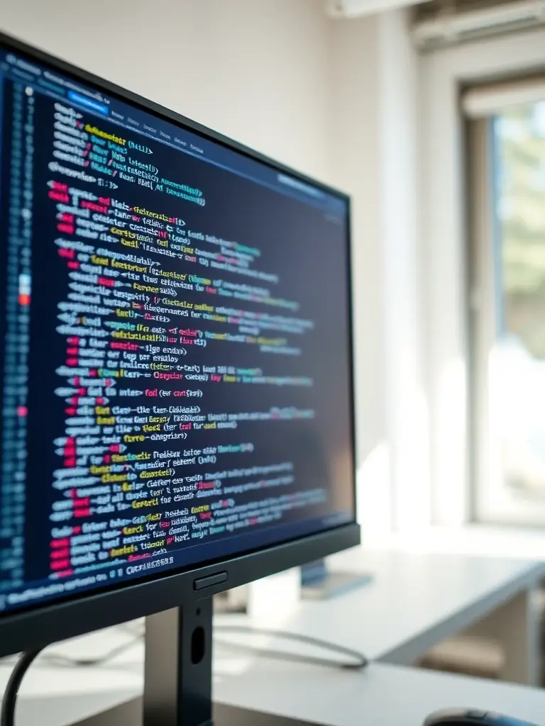 A close-up shot of a computer screen displaying HTML code, with a focus on the structure and tags. The image should convey the building blocks of web development.